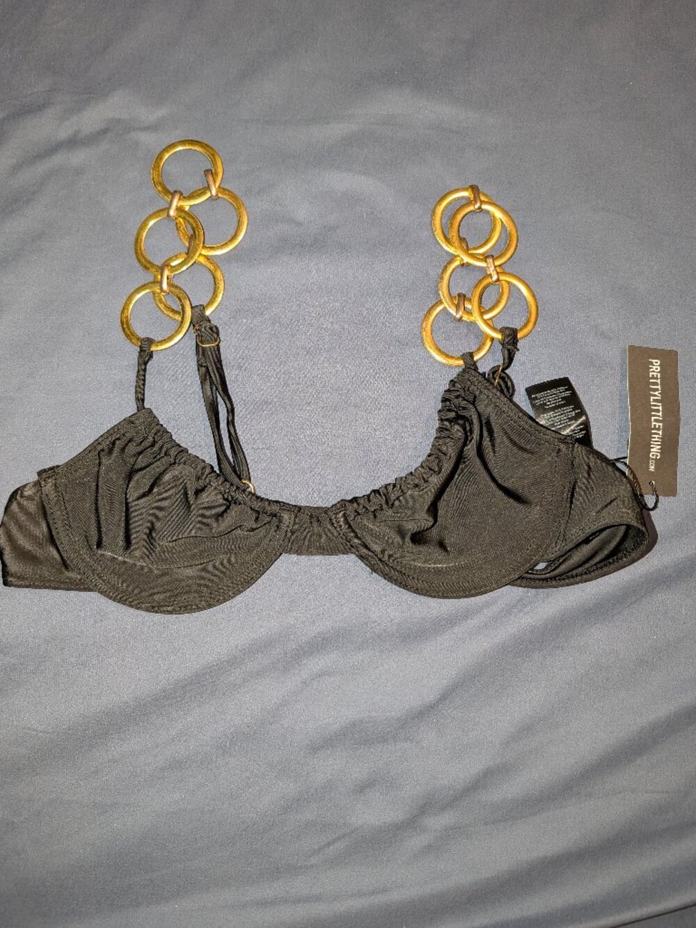 Pretty Little Thing black with gold metal bikini top nwt size 4